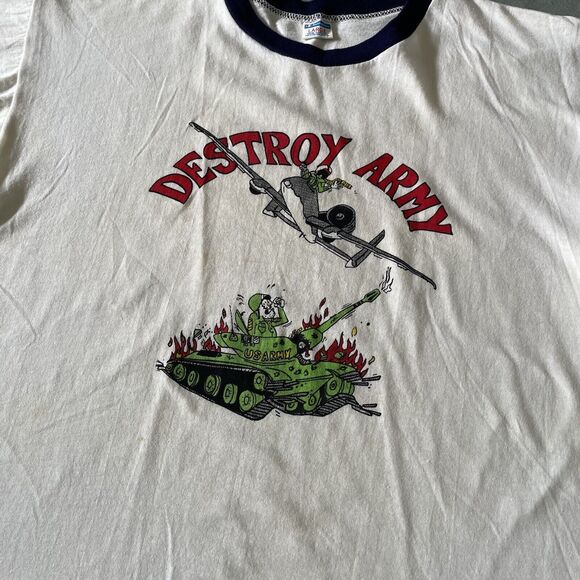 Vintage 1970s Champion Ringer T-Shirt Mens Large Air Force Destroy Army Football - Picture 9 of 9